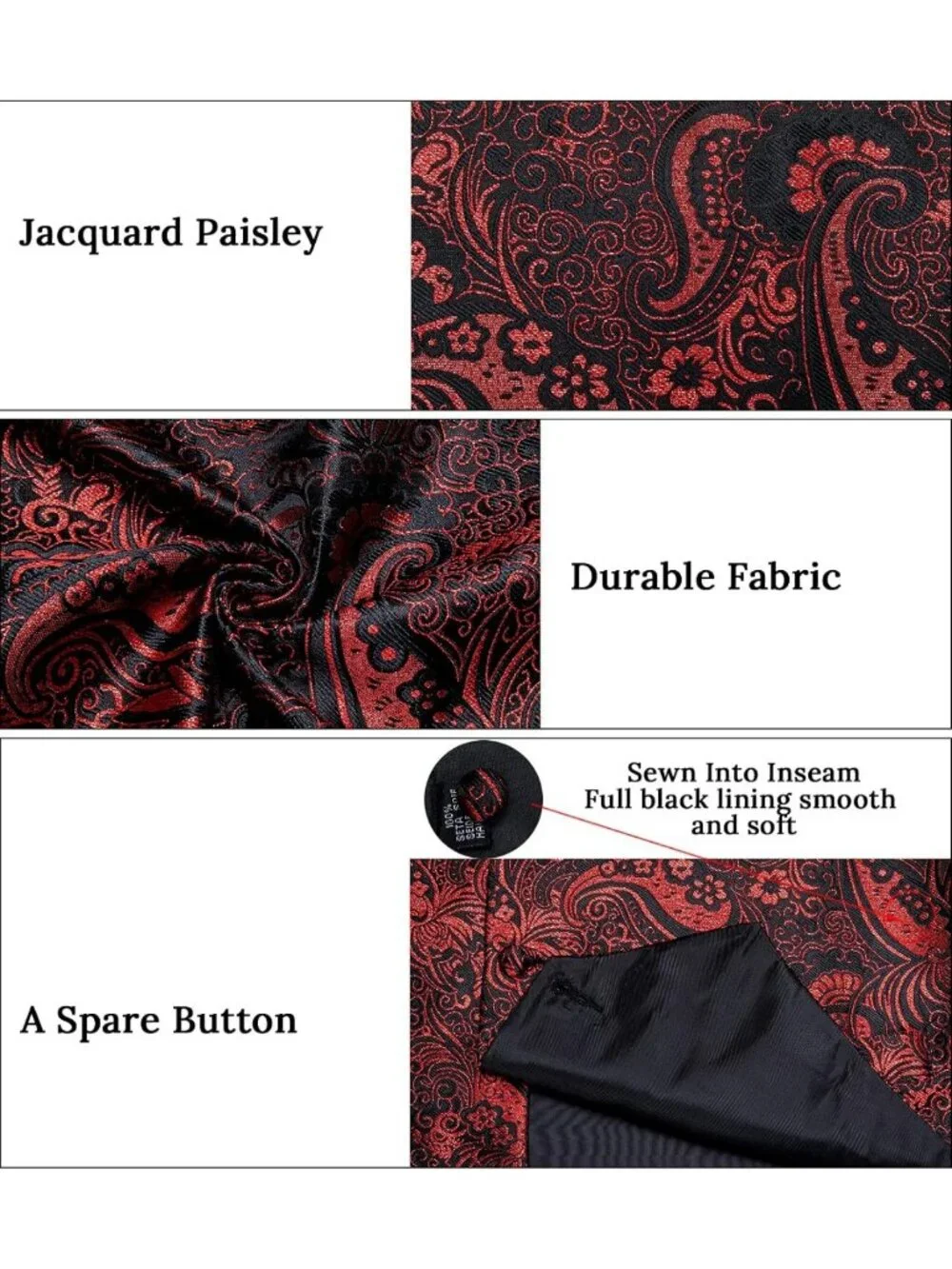 Elegant Silk Paisley Vest & Necktie Set - 6PCS Pre-tied Bow Tie for Weddings